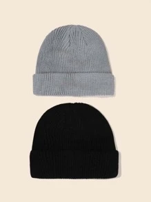 2 piezas Gorro tejido sólido para hombres, casual - Multicolor - Ver 2