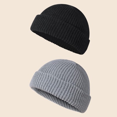 2Pcs Men Solid Bean…