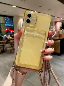 Bao đựng điện thoại có khe cắm thẻ trong suốt có dây buộc - Màu vàng - Xem 1