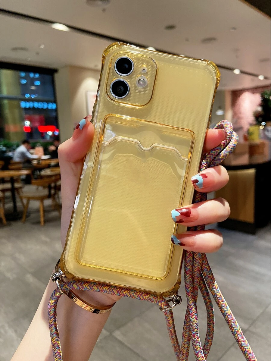 Bao đựng điện thoại có khe cắm thẻ trong suốt có dây buộc - Màu vàng - Xem 1