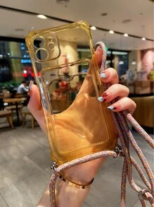 Bao đựng điện thoại có khe cắm thẻ trong suốt có dây buộc - Màu vàng - Xem 4
