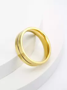 MONALLY Anillo sólido minimalista de acero inoxidable para hombres de moda y populares para regalo de joyería y para una apariencia elegante - Amarillo Oro - Ver 2