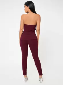 SHEIN SXY Rib-knit M-slit Tube Top & Leggings Set - Maroon - View 2