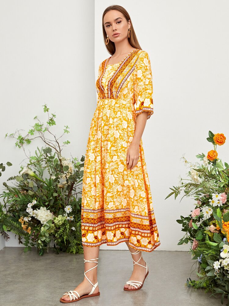 SHEIN Đầm Hoa Bộ lạc Boho - Nhiều màu - Xem 3