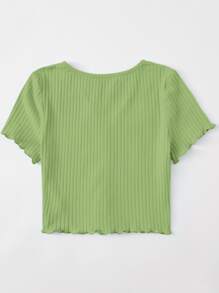 SHEIN EZwear Camiseta con botón delantero ribete en forma de lechuga tejido de canalé - verde menta - Ver 2