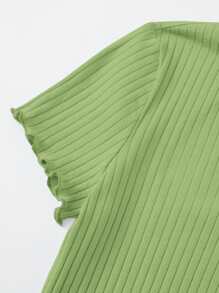 SHEIN EZwear Camiseta con botón delantero ribete en forma de lechuga tejido de canalé - verde menta - Ver 4