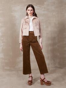 SHEIN Essnce Suedette Fringe Crop Jacket - Apricot - View 4