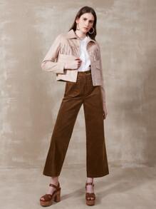 SHEIN Essnce Suedette Fringe Crop Jacket - Apricot - View 9