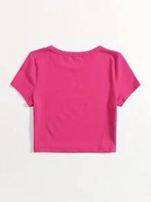 SHEIN EZwear 休闲百搭纯色圆领短袖 T 恤 - 玫紅色 - 查看 2