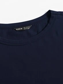 SHEIN EZwear 混色针织纯色 T 恤 - 藏蓝色 - 查看 5