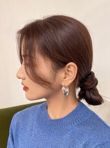 DAZY 極簡風格開口耳環 - 銀色 - 查看 5