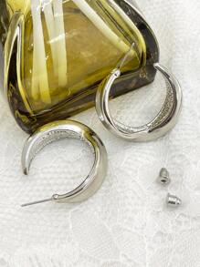 DAZY 極簡風格開口耳環 - 銀色 - 查看 7