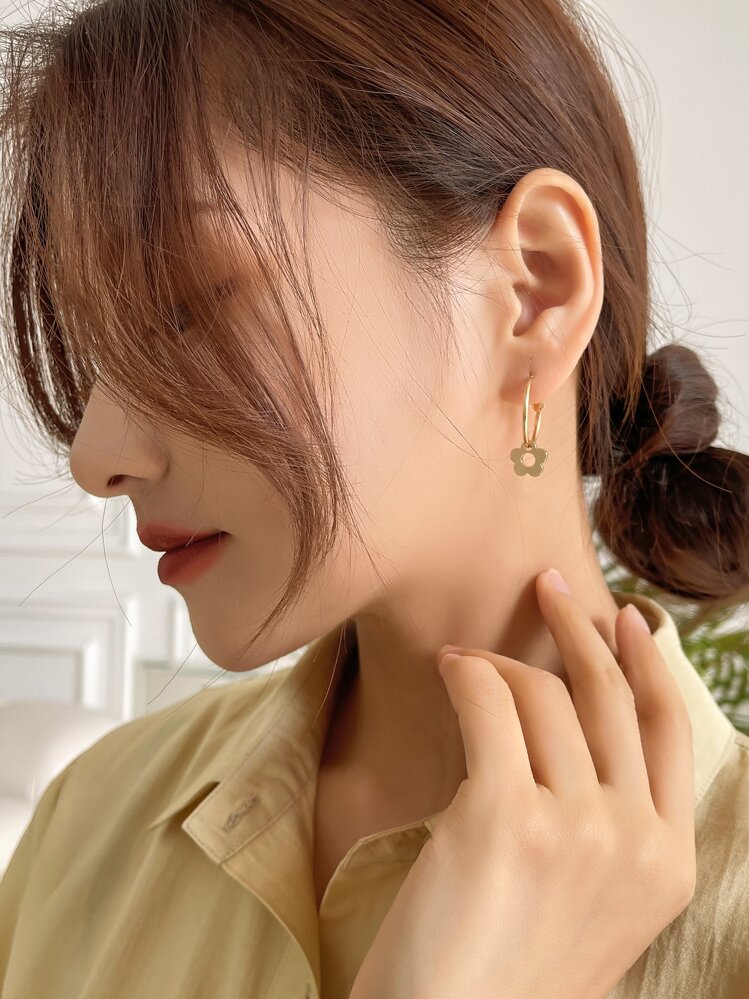 DAZY 花朵吊坠耳环 情人节、妈妈、母亲、母亲节、礼物 - 金黃色 - 查看 4