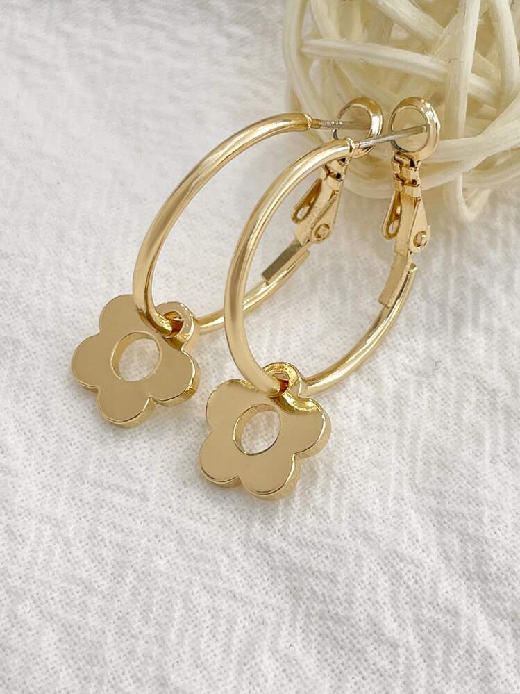 DAZY 花朵吊坠耳环 情人节、妈妈、母亲、母亲节、礼物 - 金黃色 - 查看 6