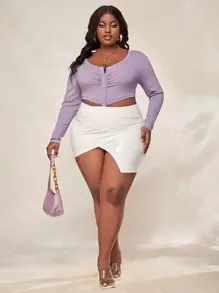 Slaydiva Plus Ruched Bust Cutout Button Front Bodysuit - Lilac Purple - View 4