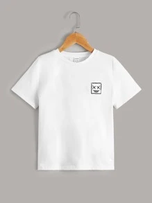 SHEIN Boys Cartoon Face Pattern Tee