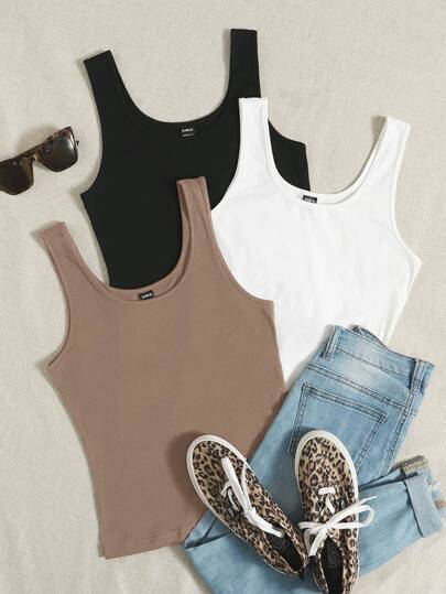 Comfortcana 3pcs Solid Tank Top Summer Clothes