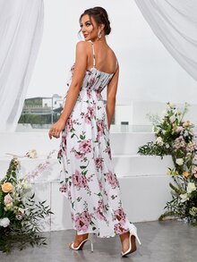 SHEIN Belle 印花交叉領圍裹下擺正式洋裝 - 白色 - 查看 2