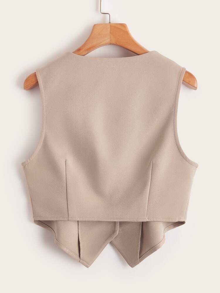SHEIN EZwear Hanky Hem Button Front Vest Blazer - Apricot - View 2