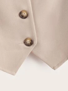 SHEIN EZwear Hanky Hem Button Front Vest Blazer - Apricot - View 3