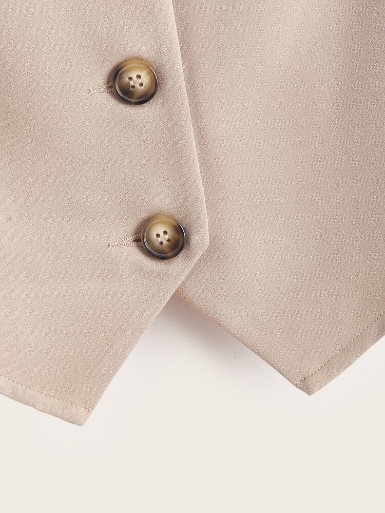 SHEIN EZwear Hanky Hem Button Front Vest Blazer - Apricot - View 3