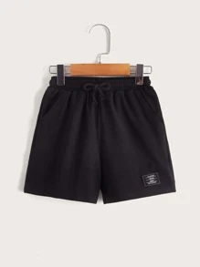 SHEIN Young Boy 2pcs Patched Drawstring Waist Track Shorts - Multicolor - View 4