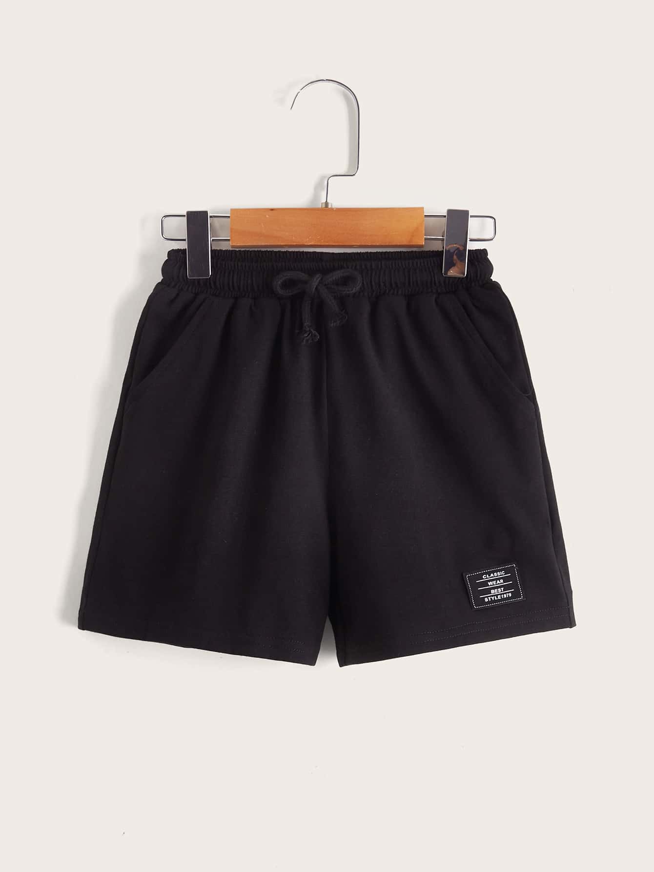 SHEIN Young Boy 2pcs Patched Drawstring Waist Track Shorts - Multicolor - View 3