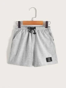 SHEIN Young Boy 2pcs Patched Drawstring Waist Track Shorts - Multicolor - View 6