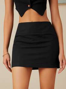 SHEIN EZwear 女士情人节紧身半身裙 - 黑色 - 查看 1