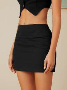 SHEIN EZwear 女士情人节紧身半身裙 - 黑色 - 查看 4