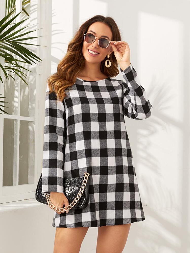 SHEIN Đầm Kẻ sọc Giải trí - Đen và trắng - Xem 1