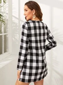 SHEIN Vestido con estampado de cuadros - Blanco y Negro - Ver 2