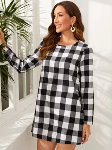 SHEIN Vestido con estampado de cuadros - Blanco y Negro - Ver 3