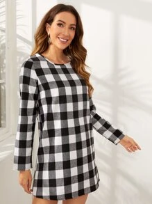 SHEIN Vestido con estampado de cuadros - Blanco y Negro - Ver 4