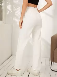 SHEIN Pantalones rectos de cintura con volante - Blanco - Ver 2