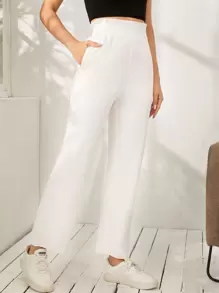 SHEIN Pantalones rectos de cintura con volante - Blanco - Ver 5