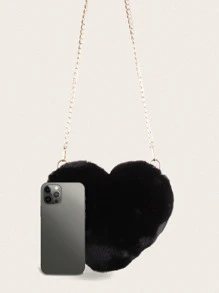 Bolsa con cadena mullida en forma de corazón - Negro - Ver 7