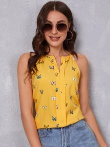 SHEIN LUNE Butterfly Print Cami Top - Yellow - View 1