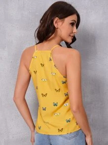 SHEIN LUNE Butterfly Print Cami Top - Yellow - View 2