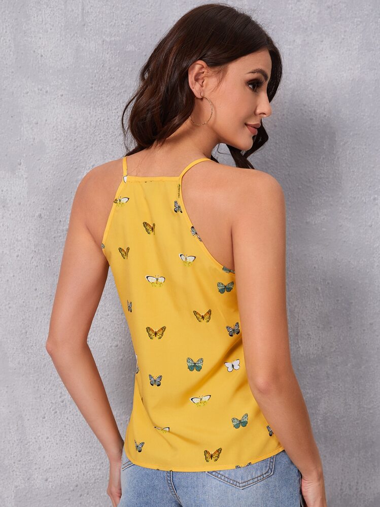 SHEIN LUNE Butterfly Print Cami Top - Yellow - View 2