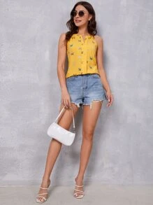 SHEIN LUNE Butterfly Print Cami Top - Yellow - View 3
