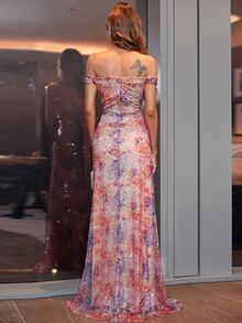 Missord 一字領滿版印花高衩連衣裙 - 彩色 - 查看 2