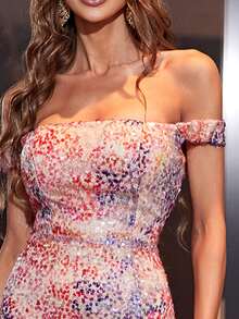 Missord 一字領滿版印花高衩連衣裙 - 彩色 - 查看 6