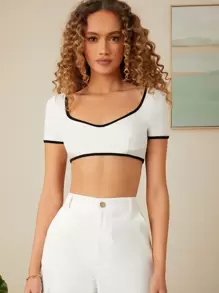 Top súper corto unido en contraste - Blanco - Ver 1