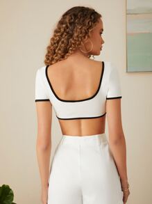 Top súper corto unido en contraste - Blanco - Ver 2
