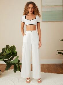 Top súper corto unido en contraste - Blanco - Ver 5