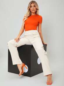 SHEIN Essnce Neon Orange Form Fitted Bodysuit - Orange - View 4