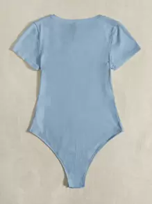 SHEIN EZwear Scoop Neck Rib-knit Bodysuit - Baby Blue - View 2