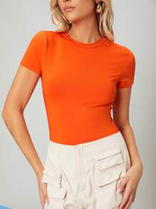 SHEIN Essnce Neon Orange Form Fitted Bodysuit - Orange - View 6