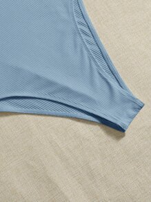 SHEIN EZwear Scoop Neck Rib-knit Bodysuit - Baby Blue - View 4